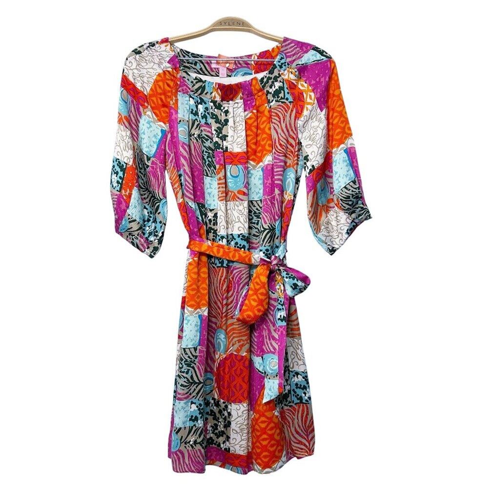 Lilly Pulitzer | Signature Patchwork Silk Pleated Neckline Dress 0